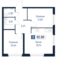 3 ккв (Евро) № 535 Корп.: 2 , Секция 5  в ЖК Максималист