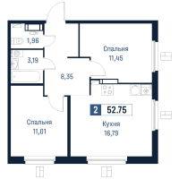 3 ккв (Евро) № 584 Корп.: 2 , Секция 5  в ЖК Максималист