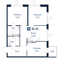 3 ккв № 716 Корп.: 2 , Секция 6  в ЖК Максималист