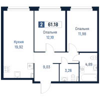 3 ккв (Евро) № 90 Корп.: 2 , Секция 3  в ЖК Максималист