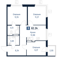 3 ккв № 806 Корп.: 2 , Секция 6  в ЖК Максималист