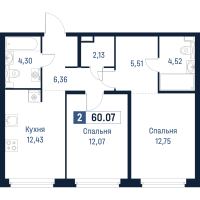 2 ккв № 583 Корп.: 1 , Секция 5  в ЖК Максималист