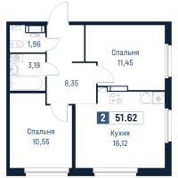 3 ккв (Евро) № 605 Корп.: 2 , Секция 5  в ЖК Максималист