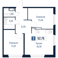 3 ккв (Евро) № 619 Корп.: 2 , Секция 5  в ЖК Максималист