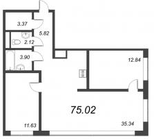 3 ккв (Евро) № 429 Корп.: 1 , Секция J  в ЖК Малоохтинский, 68