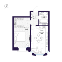 2 ккв (Евро) № 50 Корп.: 1 , Секция 2  в ЖК Mariinka Deluxe