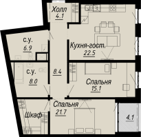 2 ккв № 5.14.5 Дом: 27 , Секция 5  в ЖК Meltzer Hall