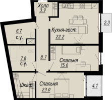 2 ккв № 6.14.5 Дом: 27 , Секция 5  в ЖК Meltzer Hall