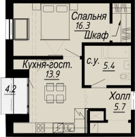 1 ккв № 7.21.9 Дом: 27 , Секция 9  в ЖК Meltzer Hall