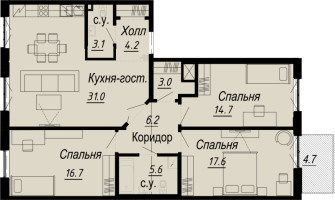 4 ккв (Евро) № 6.24.9 Дом: 27 , Секция 9  в ЖК Meltzer Hall