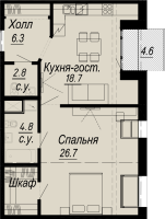 2 ккв (Евро) № 7.12.4 Дом: 27 , Секция 4  в ЖК Meltzer Hall
