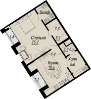 2 ккв (Евро) № 7.2.1 Дом: 27 , Секция 1  в ЖК Meltzer Hall