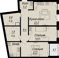 2 ккв № 4.14.5 Дом: 27 , Секция 5  в ЖК Meltzer Hall