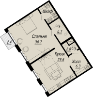 2 ккв (Евро) № 6.2.1 Дом: 27 , Секция 1  в ЖК Meltzer Hall