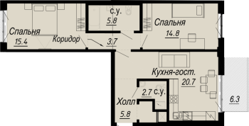 3 ккв (Евро) № 3.28.11 Дом: 27 , Секция 11  в ЖК Meltzer Hall