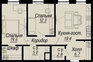 3 ккв (Евро) № 5.9.3 Дом: 27 , Секция 3  в ЖК Meltzer Hall