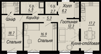 4 ккв (Евро) № 3.6.2 Дом: 27 , Секция 2  в ЖК Meltzer Hall