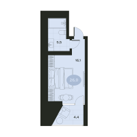 Студия № 1 Корп.: А , Секция 1  в ЖК Место в Смолячково