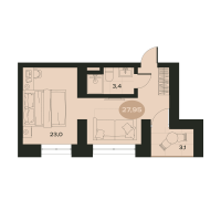 2 ккв № 5 Корп.: О , Секция 1  в ЖК Место в Смолячково