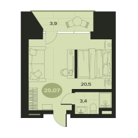 1 ккв № 8 Корп.: К , Секция 1  в ЖК Место в Смолячково
