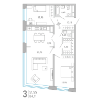 3 ккв (Евро) № 170 Корп.: 1 , Секция 4  в ЖК Министр