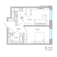 2 ккв (Евро) № 25 Корп.: 1 , Секция 1  в ЖК Министр