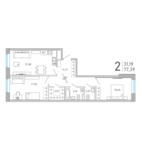 3 ккв (Евро) № 54 Корп.: 1 , Секция 2  в ЖК Министр
