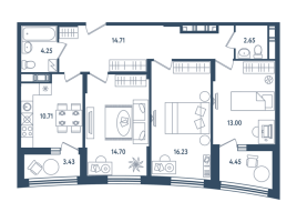 3 ккв № 318 Корп.: 17 , Секция 4  в ЖК Мир внутри