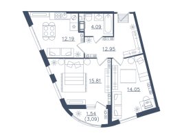 2 ккв № 1 Корп.: 10 , Секция 1  в ЖК Мир внутри