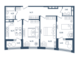 3 ккв № 218 Корп.: 17 , Секция 4  в ЖК Мир внутри