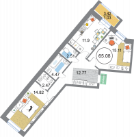 2 ккв № 447 Корп.: 3 , Секция 12  в ЖК Modum