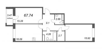 3 ккв (Евро) № 140 Корп.: 3 , Секция 4  в ЖК Modum