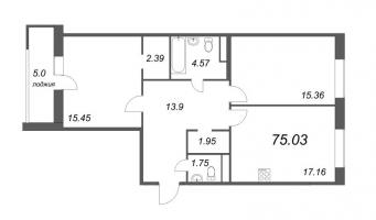 3 ккв (Евро) № 21 Корп.: 3 , Секция 1  в ЖК Modum