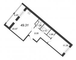 2 ккв (Евро) № 261 Корп.: 2 , Секция 2.6  в ЖК Modum