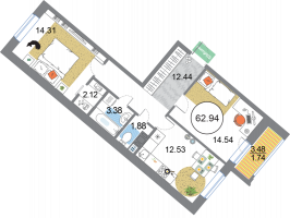 2 ккв № 322 Корп.: 3 , Секция 9  в ЖК Modum