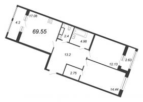 3 ккв (Евро) № 50 Корп.: 1 , Секция 3  в ЖК Modum