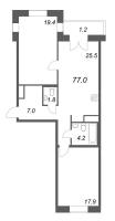 2 ккв № 42 Корп.: 1 , Секция 1  в ЖК Моисеенко 10