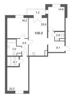 3 ккв № 15 Корп.: 1 , Секция 1  в ЖК Моисеенко 10