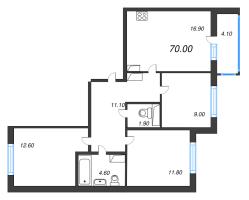 3 ккв № 46 Корп.: 1 , Секция 1  в ЖК Монография