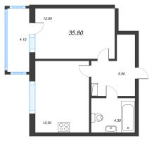 1 ккв № 301 Корп.: 1 , Секция 6  в ЖК Монография