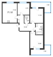 3 ккв № 712 Корп.: 1 , Секция 15  в ЖК Монография