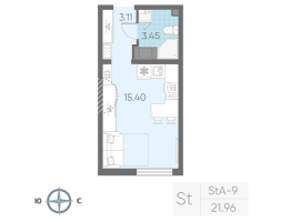Студия № 1306 Корп.: 9 , Секция 4  в ЖК Морская миля