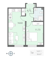 2 ккв (Евро) № 309 Корп.: 5 , Секция 1  в ЖК Морская миля