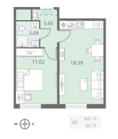 2 ккв (Евро) № 758 Корп.: 6 , Секция 2  в ЖК Морская миля