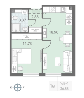 2 ккв (Евро) № 327 Корп.: 6 , Секция 1  в ЖК Морская миля