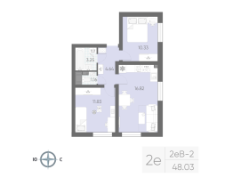 3 ккв (Евро) № 437 Корп.: 7 , Секция 2  в ЖК Морская миля