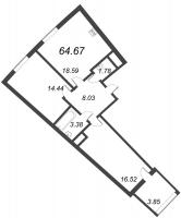 2 ккв (Евро) № 92 Корп.: 12.6 , Секция 2  в ЖК Морская набережная. SeaView