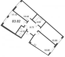 3 ккв (Евро) № 1 Корп.: 12.6 , Секция 1  в ЖК Морская набережная. SeaView