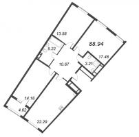 3 ккв (Евро) № 27 Корп.: 12.2 , Секция 1  в ЖК Морская набережная. SeaView