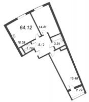 2 ккв (Евро) № 97 Корп.: 12.6 , Секция 2  в ЖК Морская набережная. SeaView